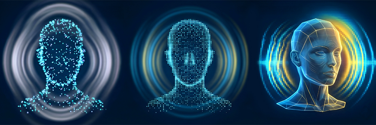 Visual progression of anonymized user identity models, evolving from raw signal patterns to a refined digital profile used for privacy-first audience intelligence.